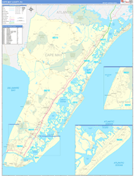 Cape May County, NJ Wall Map Zip Code Basic Style 2024